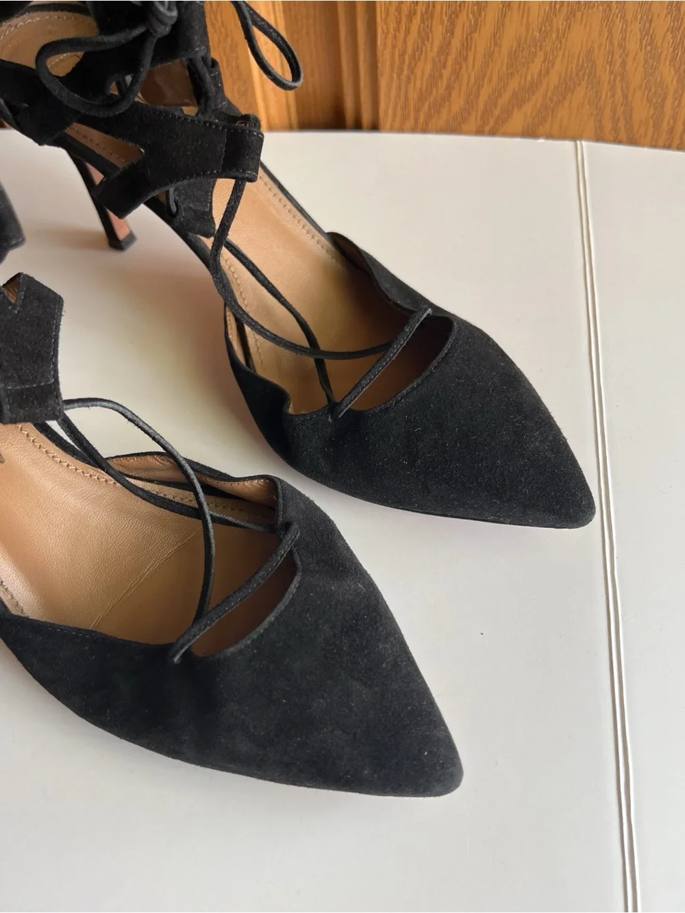 Aquazzura Belgravia Black Suede Lattice Caged Pointed Toe Heels Sandals EU 39.5